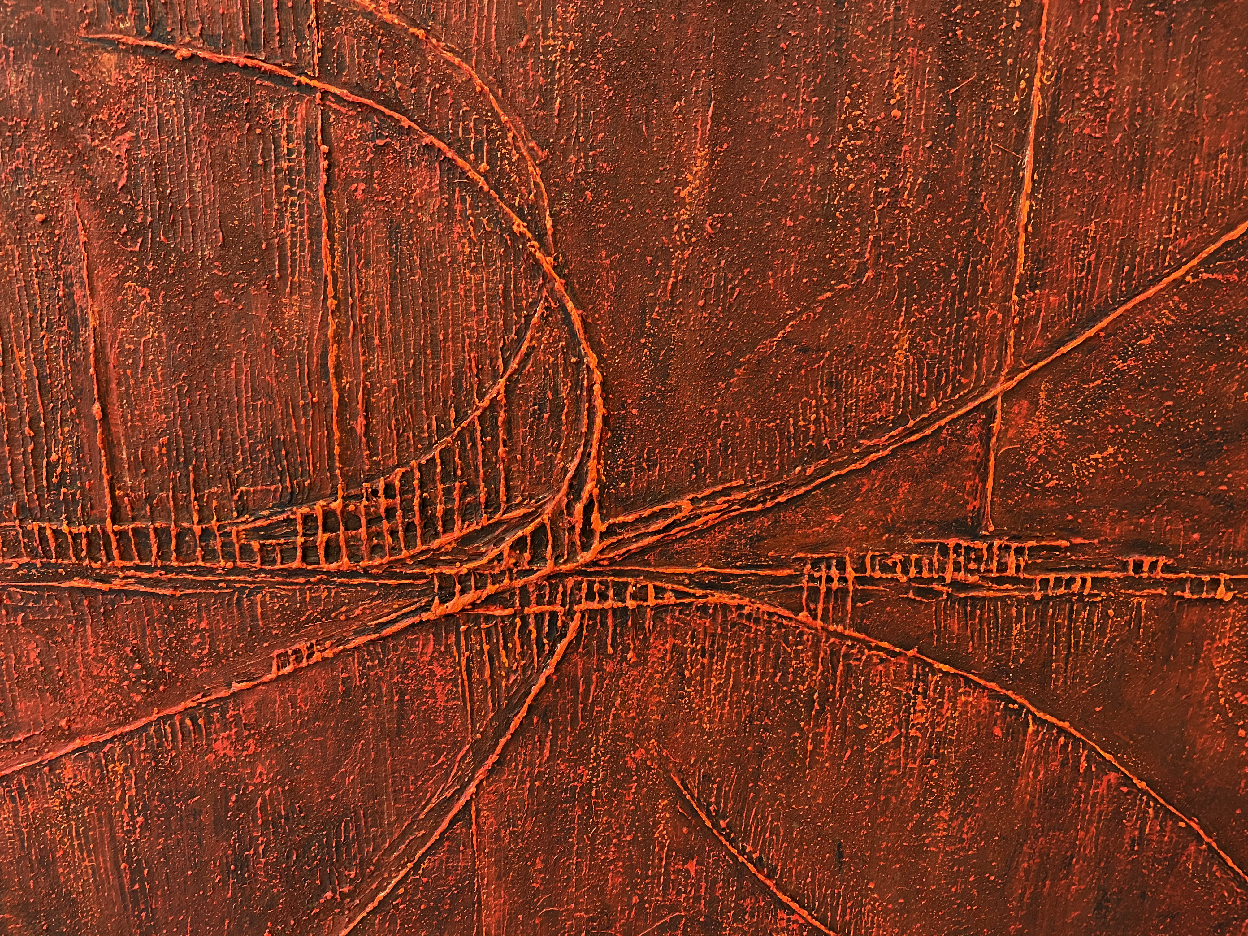 Lignes et matière rouge du tableau Empreinte Chinoise – Natacha Gillot