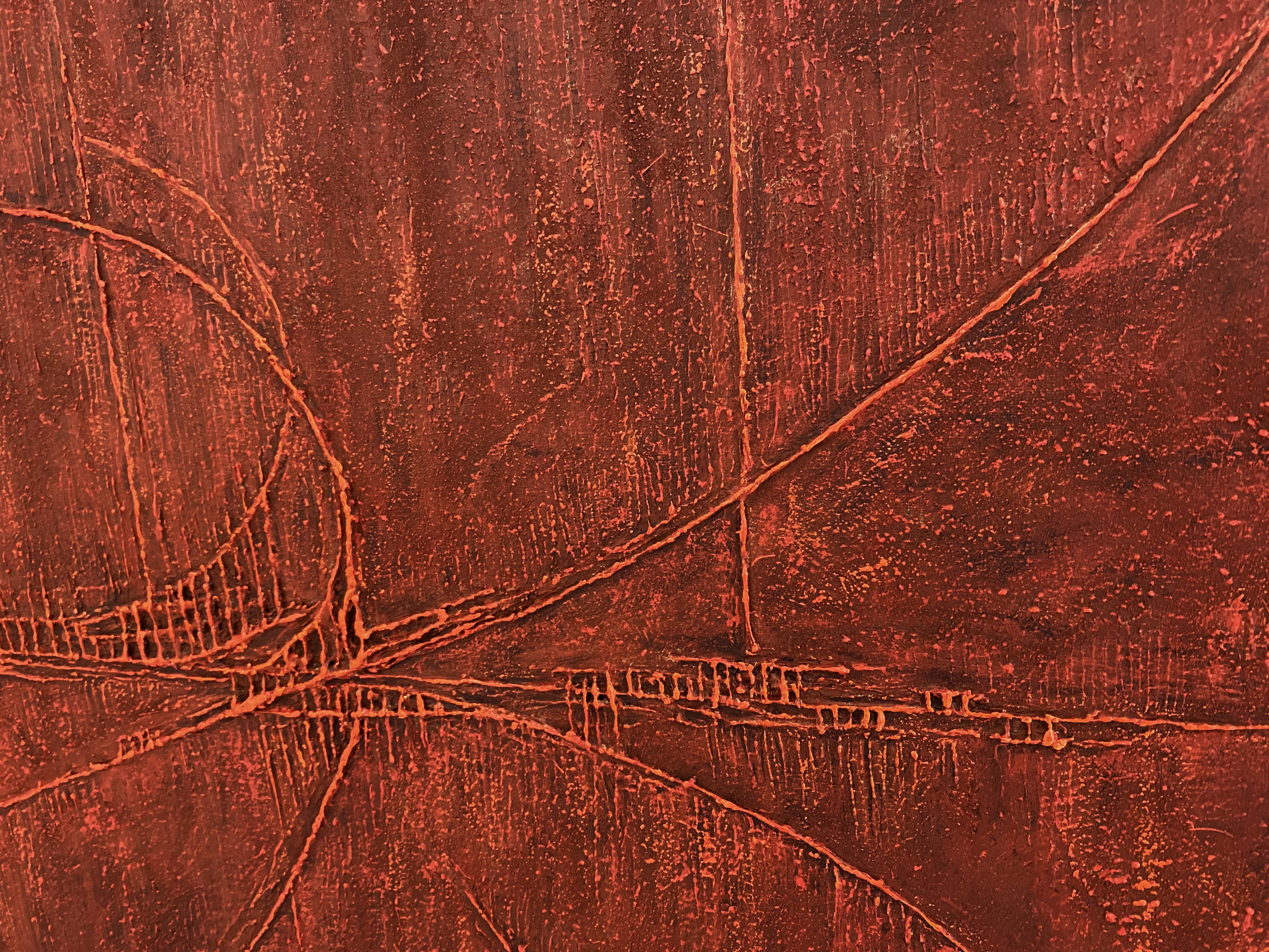 Lignes et matière rouge du tableau Empreinte Chinoise – Natacha Gillot