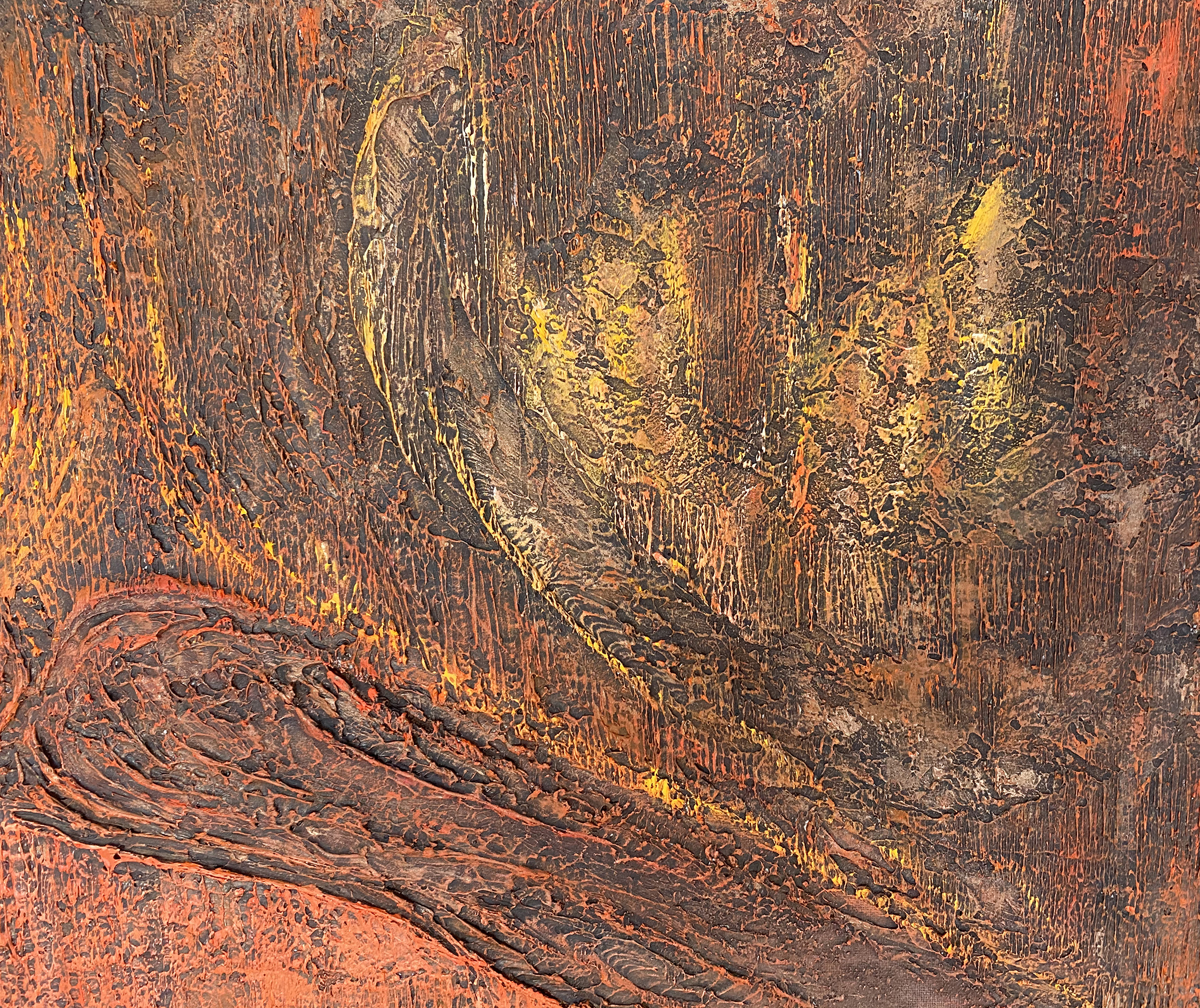 Matière et relief du tableau Empreinte Brûlée – Natacha Gillot