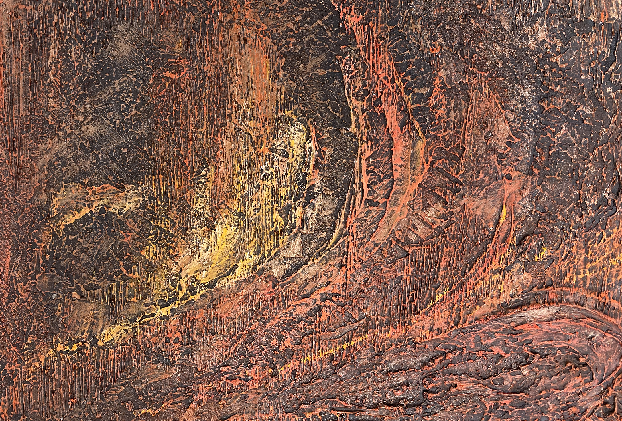 Matière et relief du tableau Empreinte Brûlée – Natacha Gillot