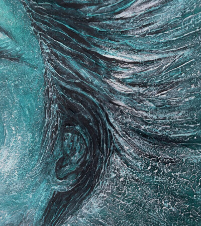Détail turquoise et matière du tableau La Joie – Natacha Gillot