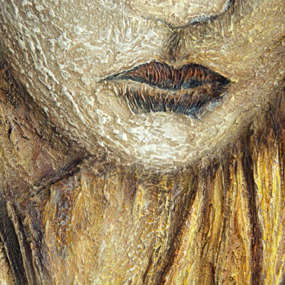Détail de matière et relief du tableau La Défiance – Natacha Gillot