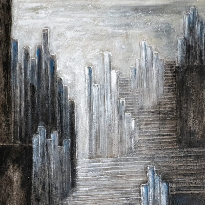 Escaliers et matière en relief du tableau Ascension – Natacha Gillot