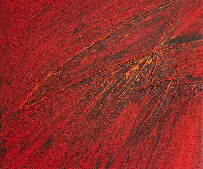 Empreinte Écarlate – tableau abstrait rouge en relief – Natacha Gillot