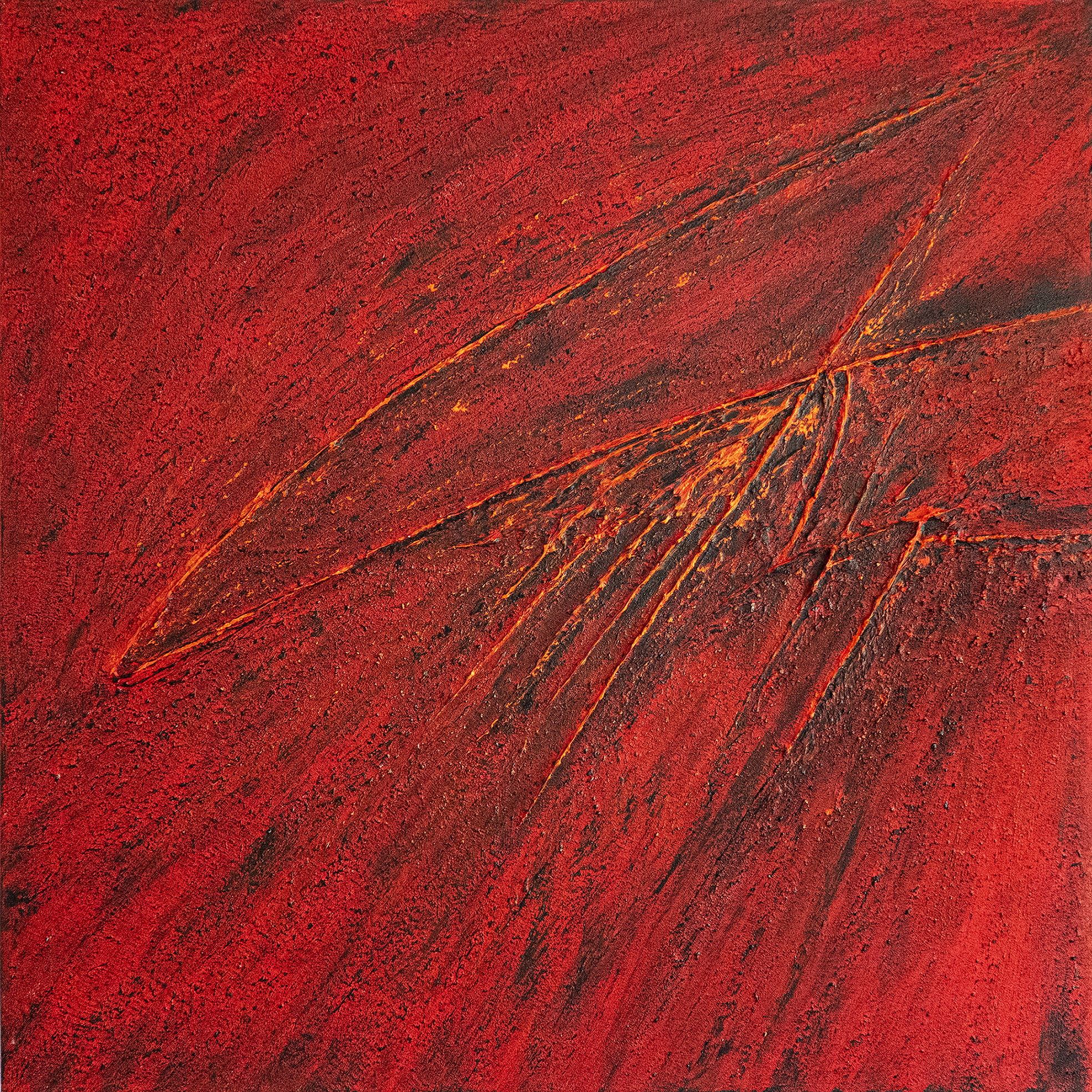 Empreinte Écarlate – tableau abstrait rouge en relief – Natacha Gillot