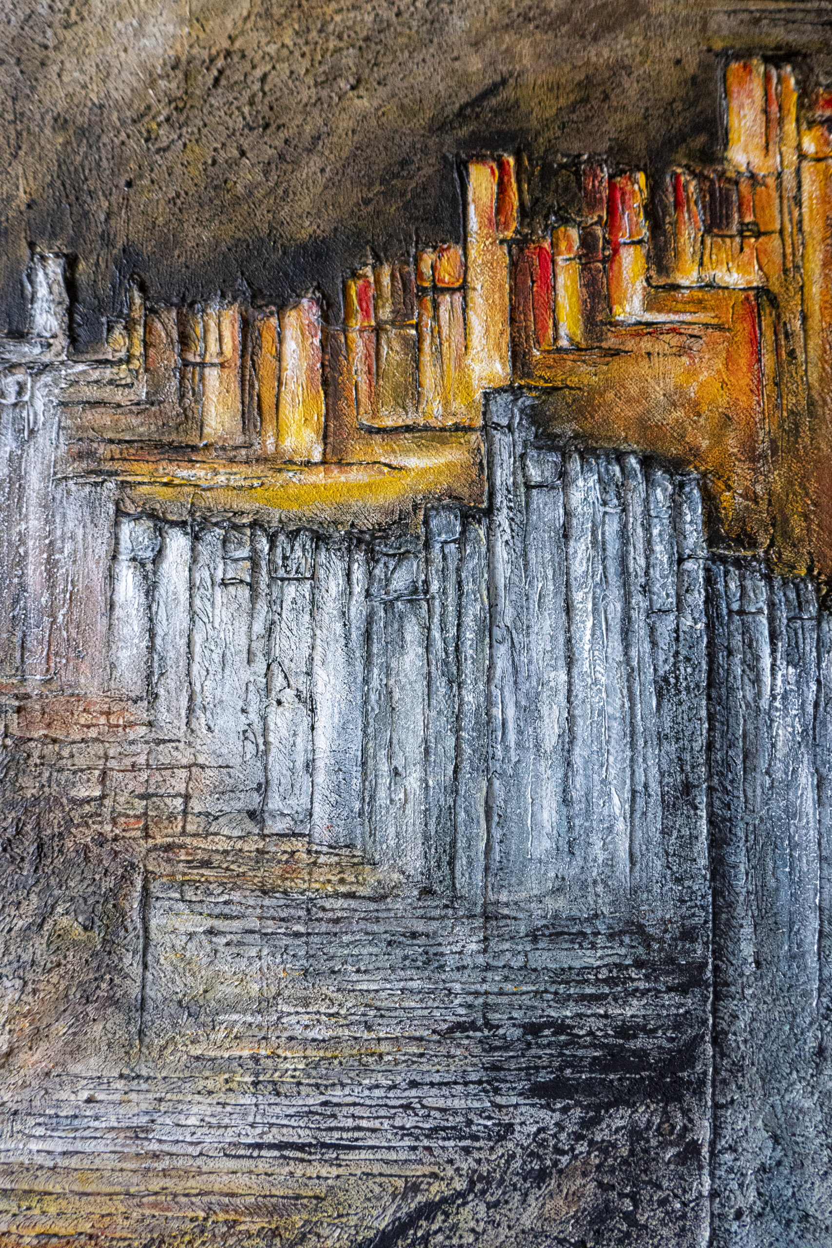 Matière ocre et rouge du tableau abstrait Profondeur – Natacha Gillot